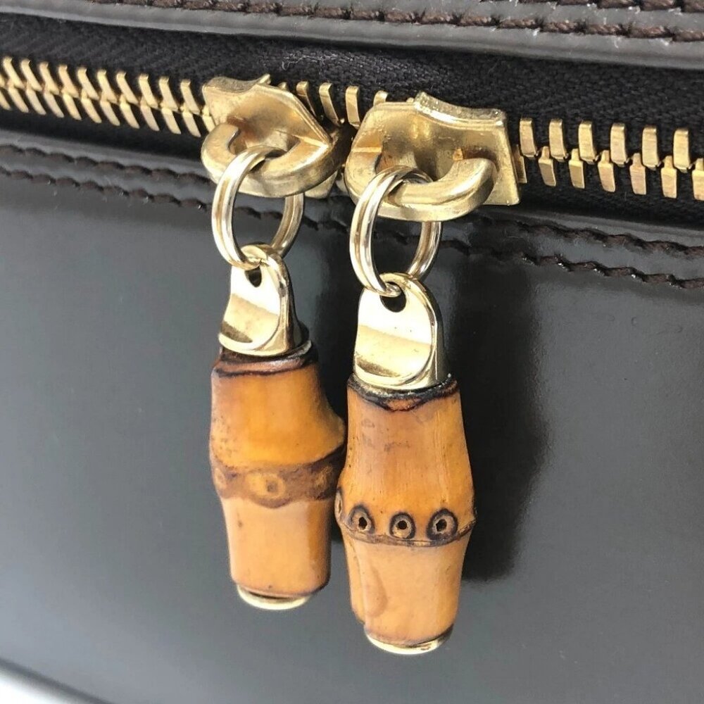 GUCCI 032.1956 Old Gucci Bamboo Hand Bag Pouch Vanity bag Brown/GoldHardware - Picture 11 of 16